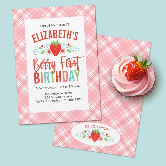 Invitación Cute Simple Red Berry Sweet Birthday (Berry first birthday party invitations make a sweet theme for a girls first birthday party.)