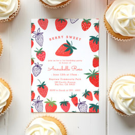 Invitación Cute Simple Red Berry Sweet Birthday
