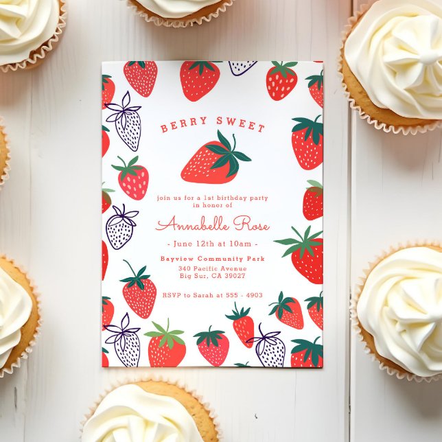 Invitación Cute Simple Red Berry Sweet Birthday (Subido por el creador)