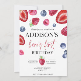 Invitación Cute Simple Red Blue Berry Sweet 1er cumpleaños