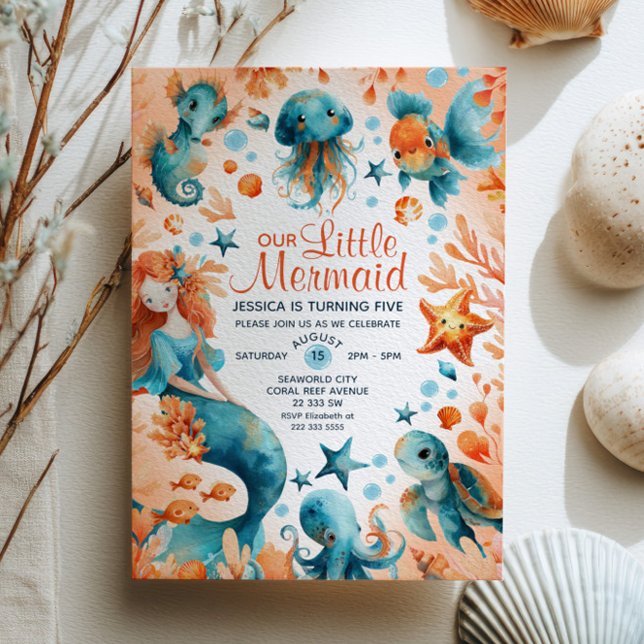 Invitación Cute Sirmaid Ocean Marine Life Chicas Niños Cumple (Subido por el creador)