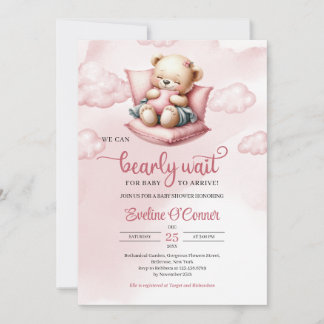 Invitación Cute sleeping bear we can bearly wait for baby