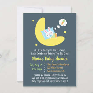 Invitación Cute Sleeping Bunny on Moon Baby Shower Invitation