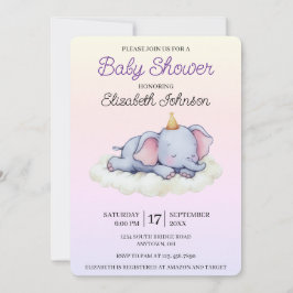Invitación Cute Sleeping Elephant Baby Shower Invitation