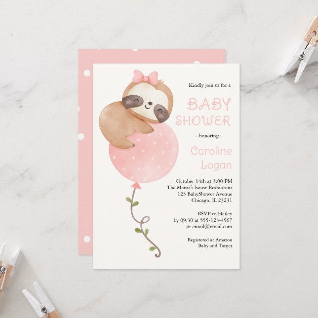 Invitación Cute Slote Baby Girl Baby Shower (Anverso/Reverso In Situ)