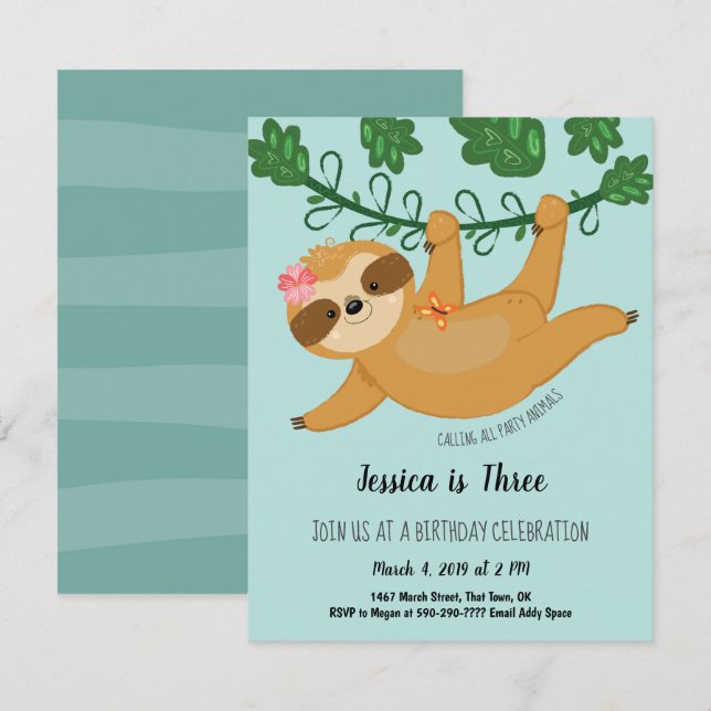 Invitación Cute Slote Tropical Girly Birthday Party (Anverso / Reverso)