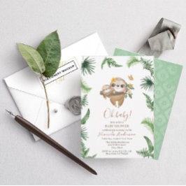 Invitación Cute Sloth Greenery Watercolor Baby Shower