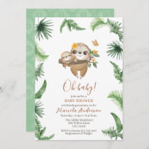 Cute Sloth Greenery Watercolor Baby Shower