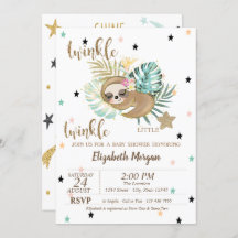 Cute Sloth Twinkle Little Star Baby Shower