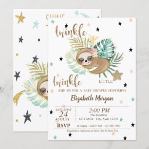 Invitación Cute Sloth Twinkle Little Star Baby Shower