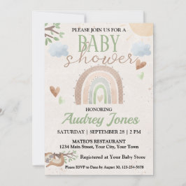 Invitación Cute Sloth y Boho Rainbow Baby Shower