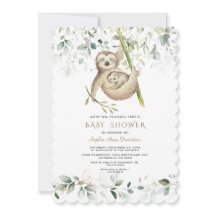 Cute Sloths Airy Greenery Gold Baby Shower