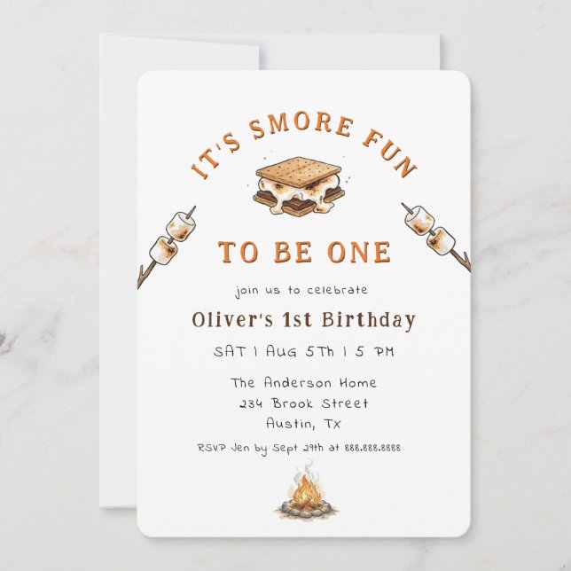Invitación Cute Smores Campingl 1st Birthday  (Anverso)