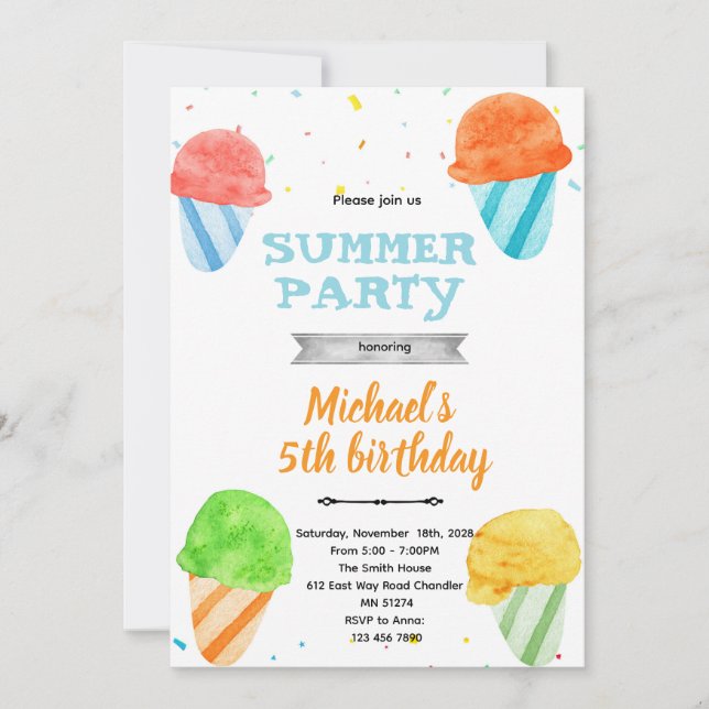 Invitación Cute snowcone birthday party invitation (Anverso)