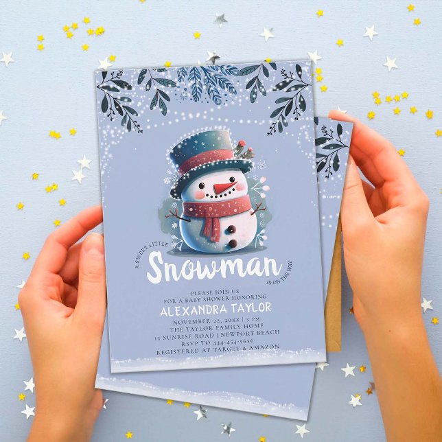 Invitación Cute Snowman Magical Encender Baby Shower Winter B (sweet little snowman magical winter wonderland baby boy shower invitation children watercolor)