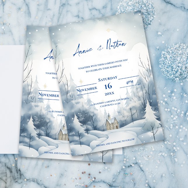 Invitación Cute Snowy Landscape Winter Wedding (Cute Snowy Landscape Winter Wedding Invitation)