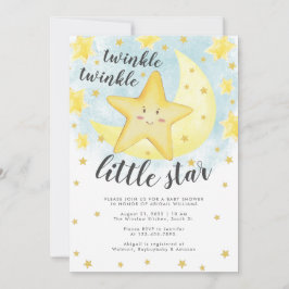 Invitación Cute Sonriente Gold Twinkle Little Star Baby Showe