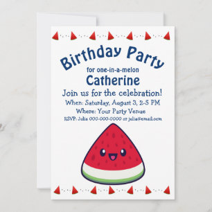 Invitación Cute Sonriente Kawaii Watermelon Cumpleaños
