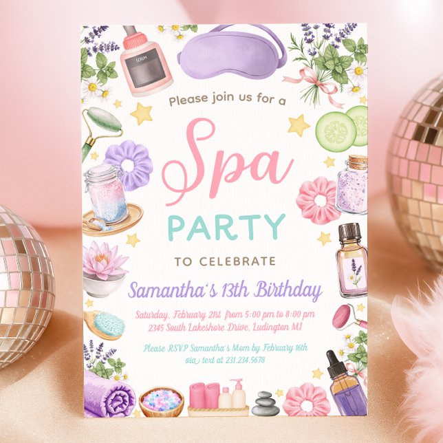 Invitación Cute Spa Pamper Party Girl Birthday (Cute Spa Pamper Party Girl Birthday Invitation)