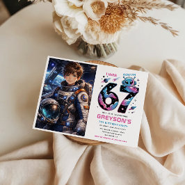 Invitación Cute Space 7th Birthday photo | Six & Seven 