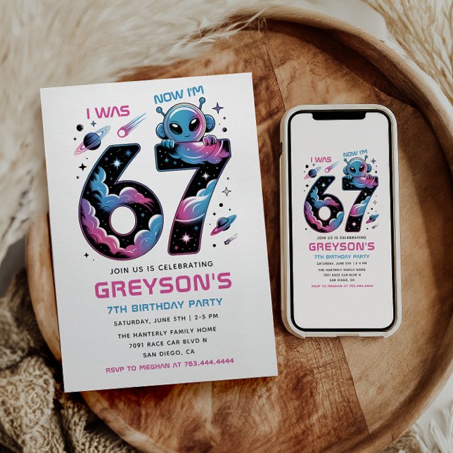 Invitación Cute Space 7th Birthday | Six & Seven Year Old  (Cute Space 7th Birthday | Six & Seven Year Old Invitation
)