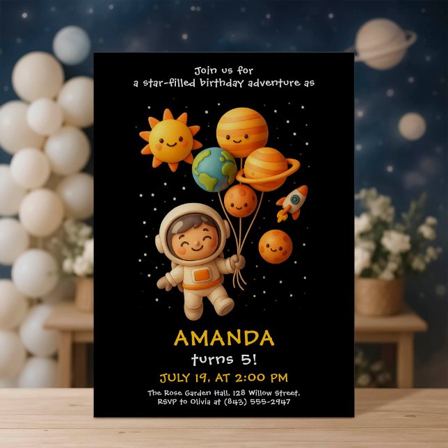 Invitación Cute Space Astronaut Birthday Card (Subido por el creador)