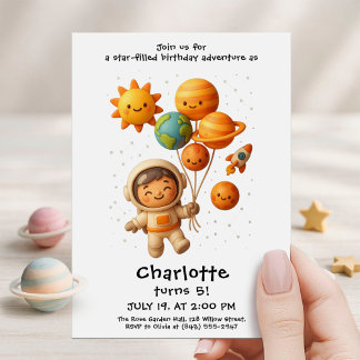 Invitación Cute Space Explorer Birthday Card