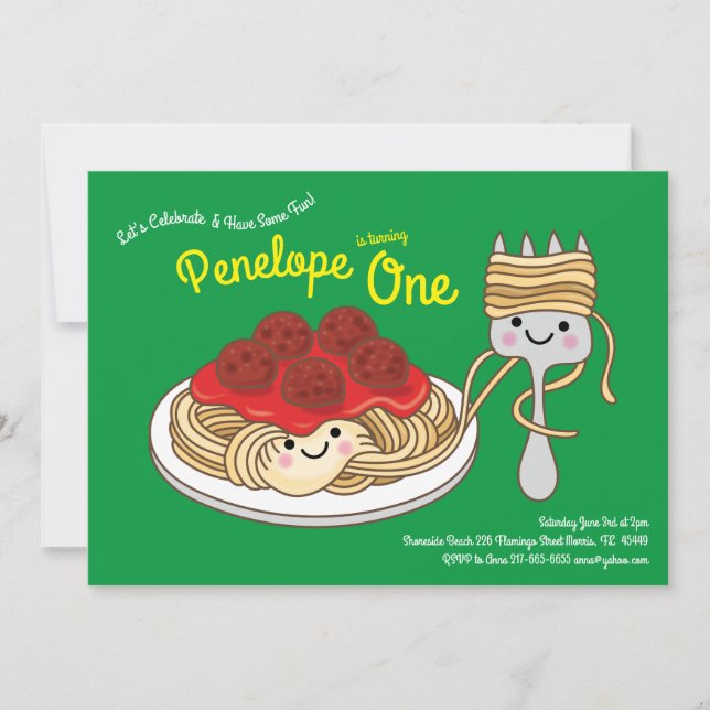 Invitación Cute Spaghetti Kids Primer Fiesta de cumpleaños Ka (Anverso)