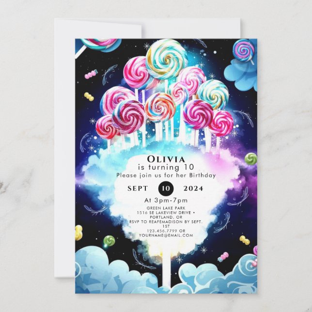 Invitación Cute Sparkling Candyland Cumpleaños (Anverso)