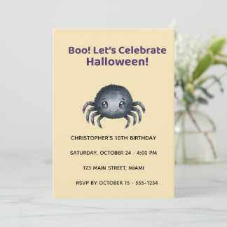Invitación Cute Spider Halloween Birthday Invitation