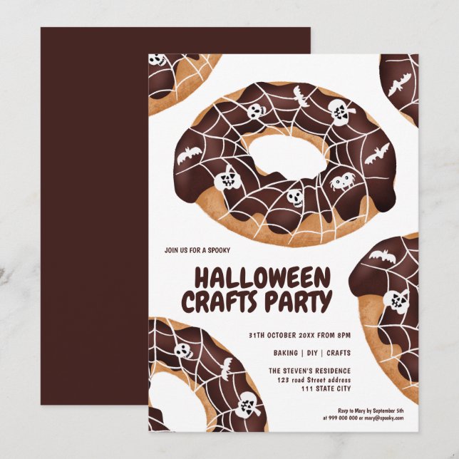 Invitación Cute spider spooky donuts Halloween fiesta (Anverso / Reverso)