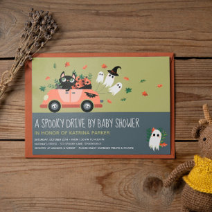 Invitación Cute Spooky Halloween Drive De Green Baby Shower