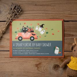 Invitación Cute Spooky Halloween Drive De Green Baby Shower