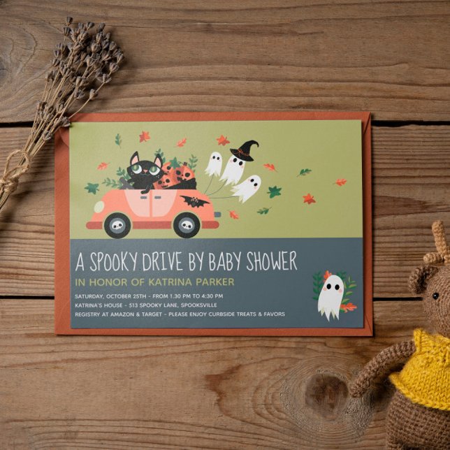 Invitación Cute Spooky Halloween Drive De Green Baby Shower (Subido por el creador)