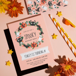 Invitación Cute Spooky Halloween Wreath Kids Cumpleaños