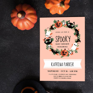Invitación Cute Spooky Halloween Wreath Rubor Baby Shower