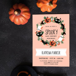 Invitación Cute Spooky Halloween Wreath Rubor Baby Shower