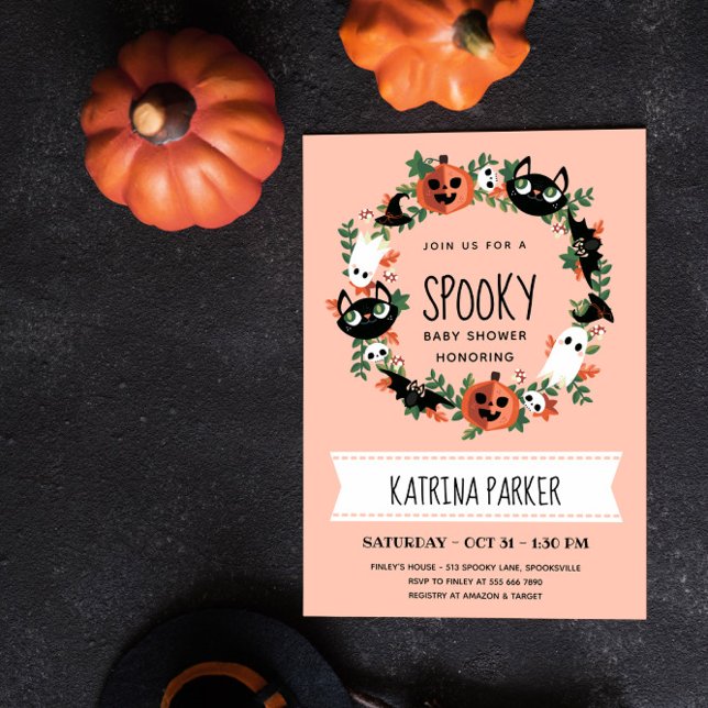 Invitación Cute Spooky Halloween Wreath Rubor Baby Shower (Subido por el creador)