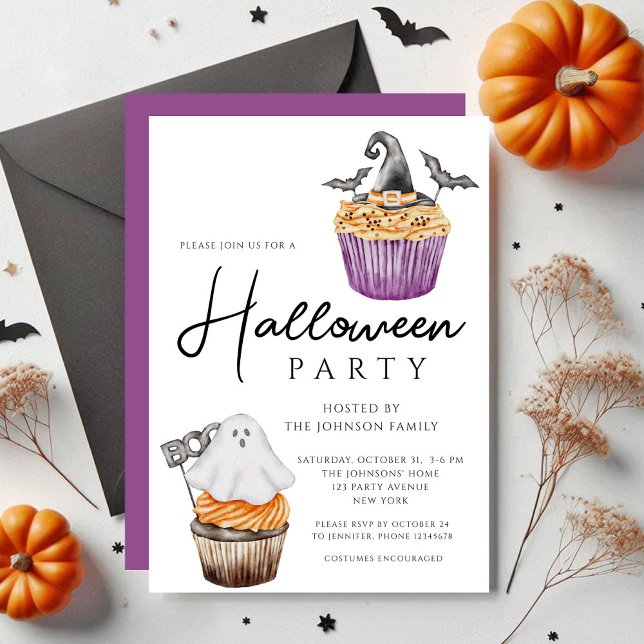 Invitación Cute Spooky Muffins Halloween Party (Cute Spooky Muffins Halloween Party Invitation)
