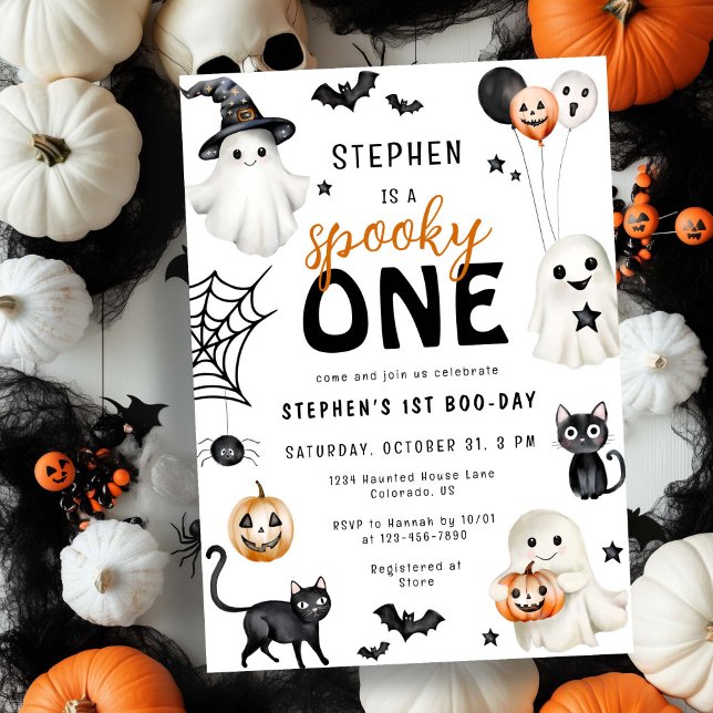 Invitación Cute Spooky One Ghost Halloween Primer cumpleaños (Subido por el creador)