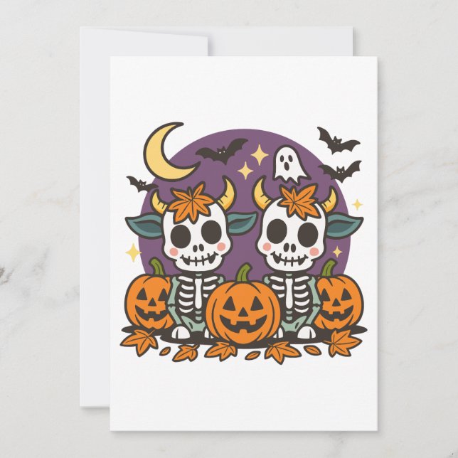 Invitación Cute Spooky Skeleton Cows with Pumpkins Invitation (Anverso)