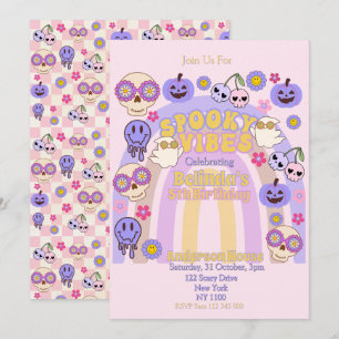 Invitación Cute Spooky Vibes Groovy Ghost Halloween Cumpleaño