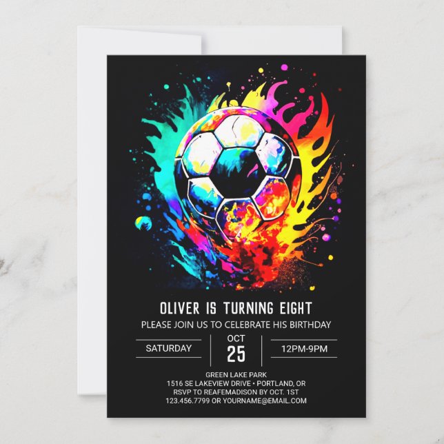Invitación Cute Sports Watercolor Soccer Cumpleaños (Anverso)
