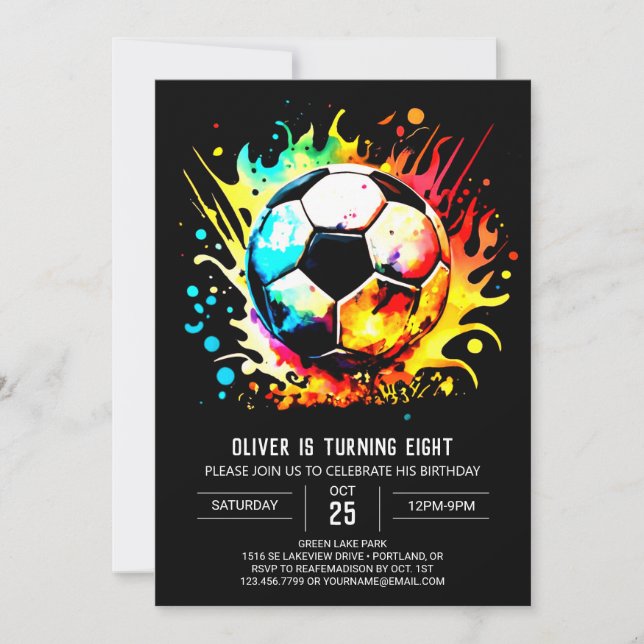 Invitación Cute Sports Watercolor Soccer Cumpleaños (Anverso)