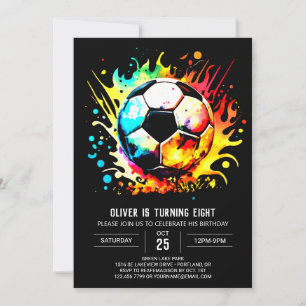 Invitación Cute Sports Watercolor Soccer Cumpleaños