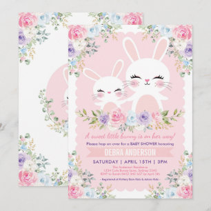 Invitación Cute Spring Bunny Baby Shower Watercolor Floral