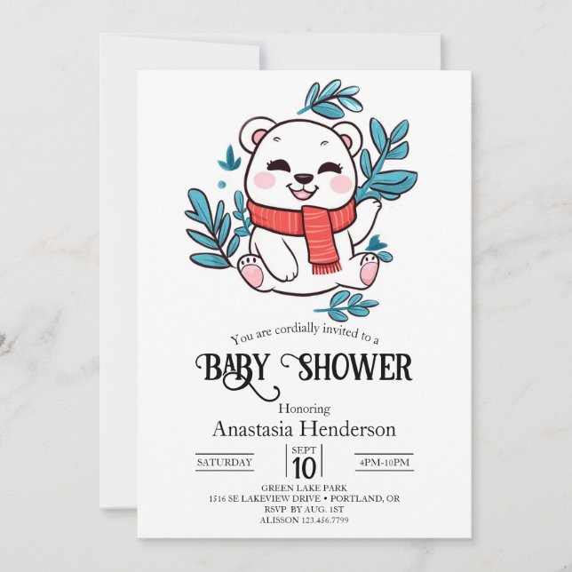 Invitación Cute Sprinkle Polar Bear Digital Baby Shower (Anverso)