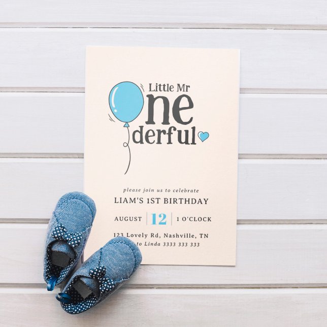 Invitación Cute Sr. Onemaravilloso Soft Blue Balloon 1º cumpl (Subido por el creador)