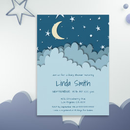 Invitación Cute Starry Night Blue Clouds Baby Shower