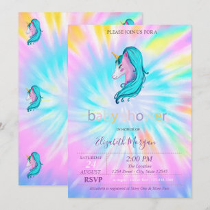 Invitación Cute Stars de Unicornio Tie Dye Baby Shower